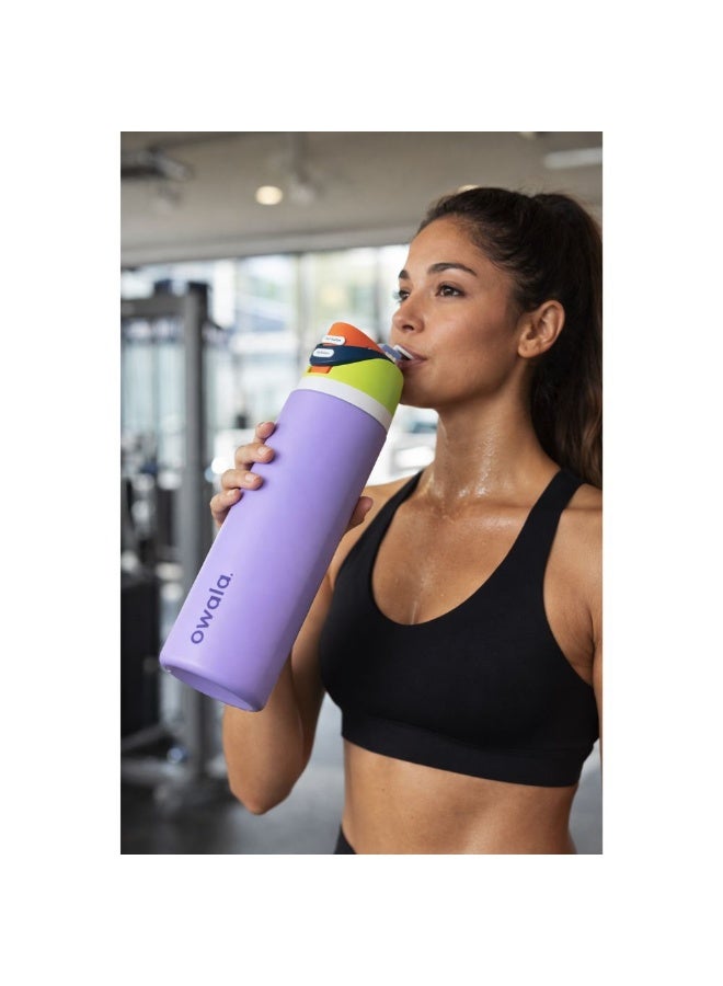 زجاجة مياه أوالا من الفولاذ المقاوم للصدأ، مزودة بماصة بلاستيكية وفولاذية، وغطاء مانع للتسرب بفتحة واسعة، تصميم سهل الفتح بضغطة واحدة، زجاجة رياضية وسفر قابلة لإعادة الاستخدام، سعة 800 مل، لون بنفسجي فاتح - Image 2